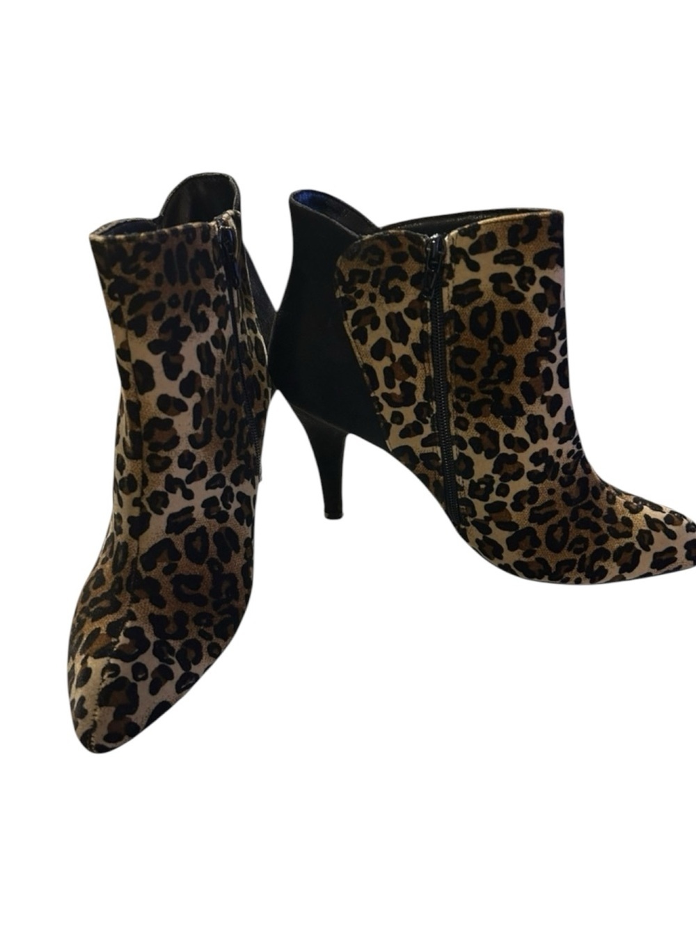 Bellini Victoria Black/Tan Leopard Animal Print Bootie Size 9, NWOT